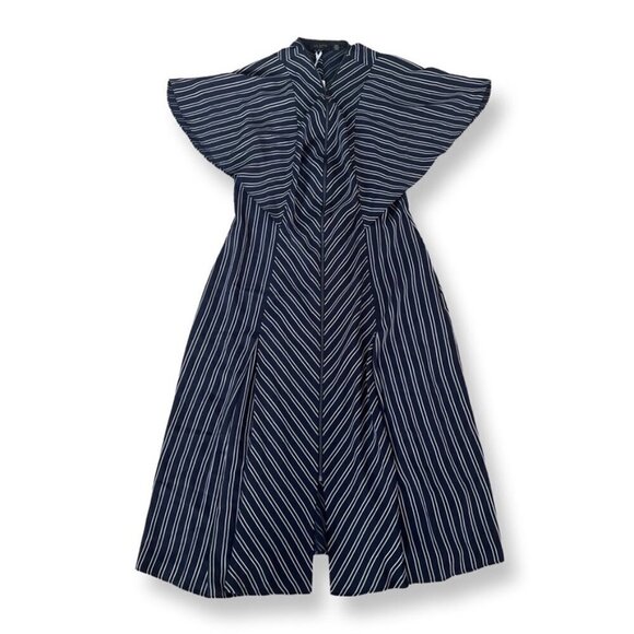 TED BAKER NAVY ZIP FRONT STRIPED MIDI DRESS SIZE 4 US 12